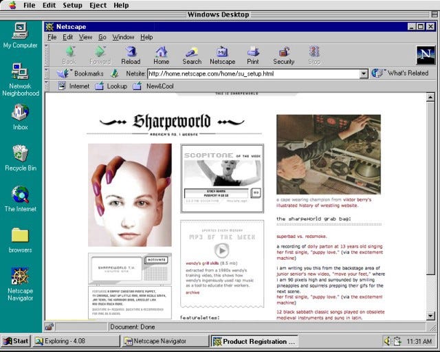 Image of an early internet website Image of an early internet website