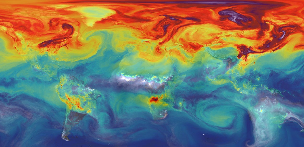 NASA is advancing new tools like the supercomputer model that created this simulation of carbon dioxide in the atmosphere to better understand what will happen to Earth's climate if the land and ocean can no longer absorb nearly half of all climate-warming CO2 emissions. Credit: NASA / GSFC. Licenza: Public Domain. 