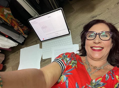 Mc Nelly Torres as the recipient of the 2022 Gwen Ifill Award (top left), recording an audio piece in Spanish in her closet, on assignment in Puerto Rico after Hurricane Maria with photographer Angel Valentin, as Sun-Sentinel staff at the NAHJ convention in 2006 and last picture in Humacao after Hurricane Maria. 