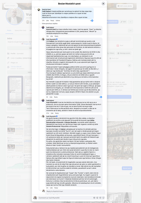Komentet e dokumentuara të Fadil Kajtazit në postimin e Besian Mustafës.