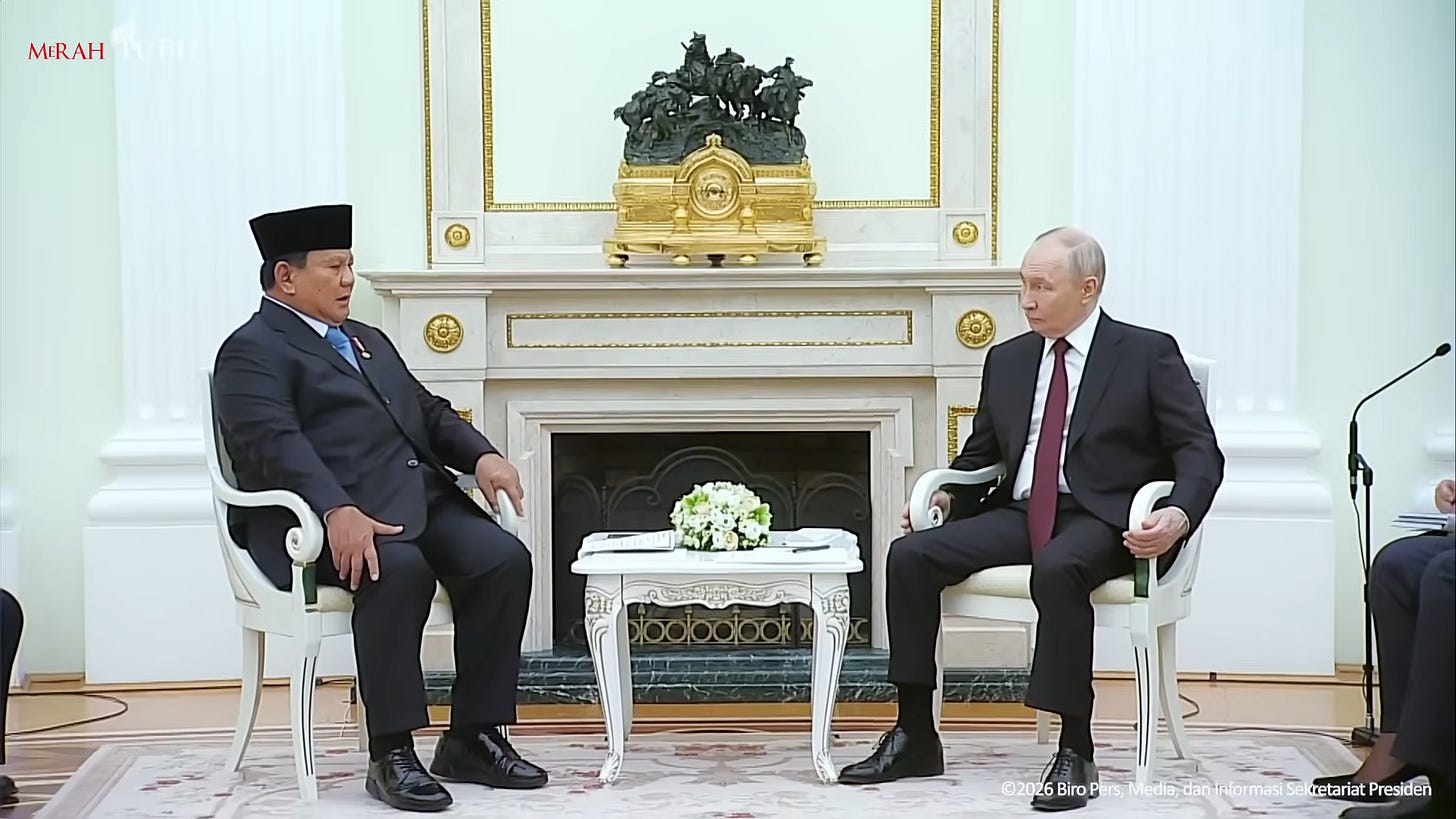 Indonesian President Prabowo Subianto meets with Russian President Vladimir Putin at the Kremlin Palace in Moscow, Russia, on April 13 Indonesian President Prabowo Subianto meets with Russian President Vladimir Putin at the Kremlin Palace in Moscow, Russia, on April 13
