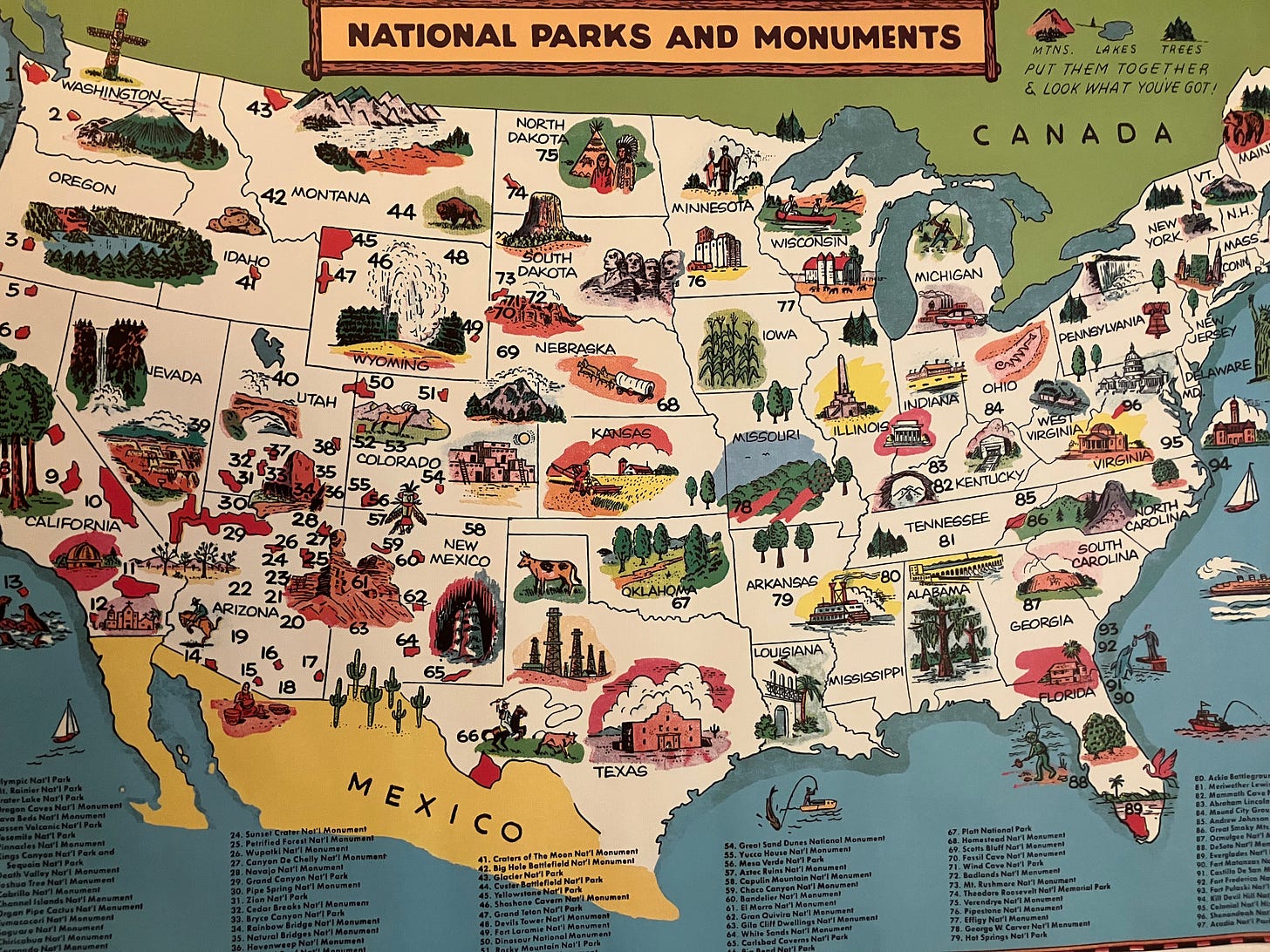 Map of National Parks and Monuments in United States, Canada, and Mexico