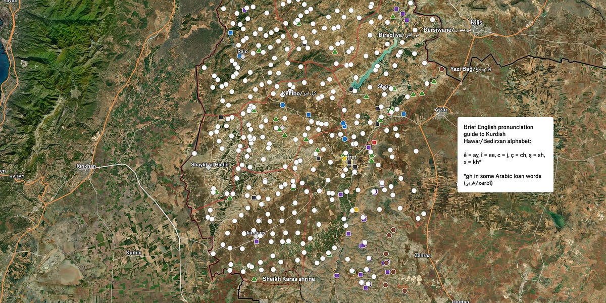 Interactive map of Afrin's settlements and landmarks