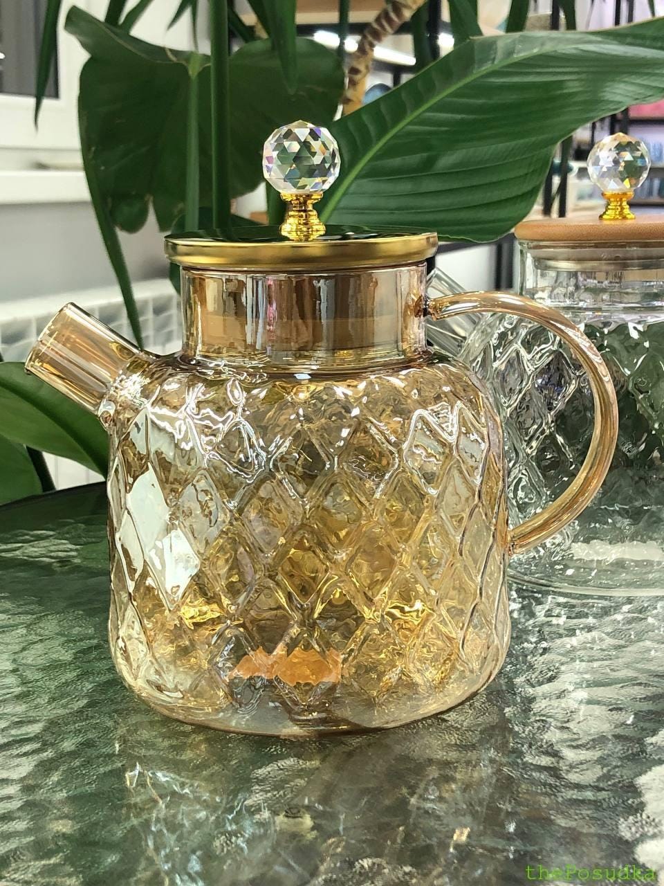 Чайник заварювальний скляний Olens “Бурштиновий Ромбус”, 1500 мл