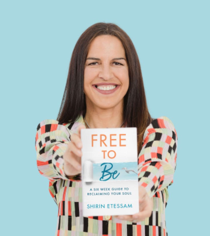 Left image: Woman of Middle Eastern descent with straight dark hair and wearing a big smile and a geometric patterned blouse, holding her own book, Free to Be in front of her. Right: African American woman wearing a big smile and a bright green blazer.