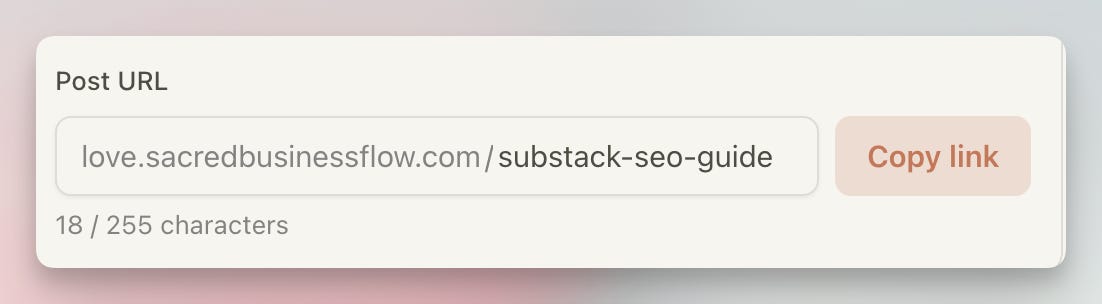 Editing the URL slug of a Substack post to the keyword-focused substack-seo-guide