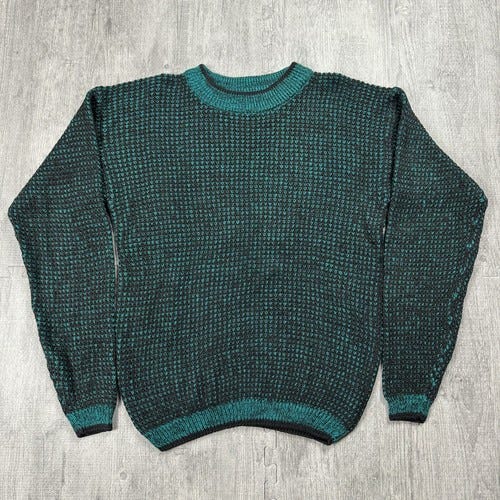VTG 80S PACHE COLORSHIFT TEAL/BLACK RETRO ABSTRACT SWEATER MENS L RAMIE COTTON