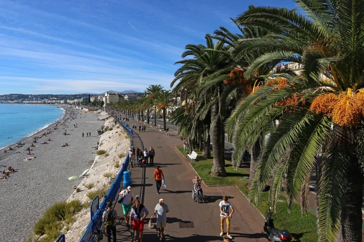 French Riviera coastline near Nice with calm travel atmosphere and airport proximity