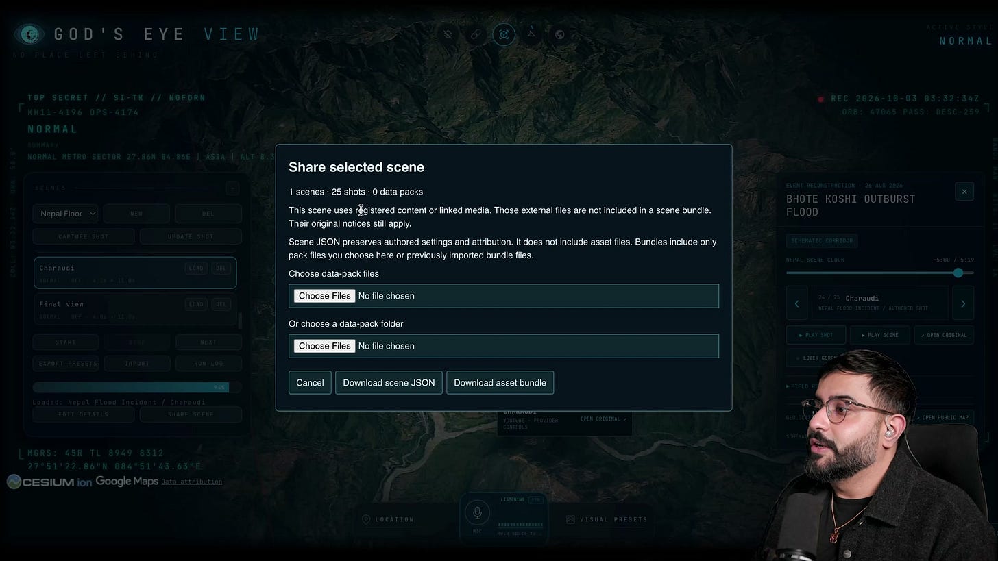 The Share selected scene dialog, offering scene JSON export and an optional cover image. The Share selected scene dialog, offering scene JSON export and an optional cover image.