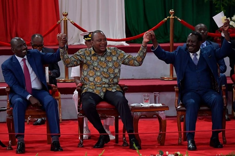 From left to right: Pictures of Kenya's Deputy President William Ruto, President Kenyatta and former Prime Minister Raila Odinga From left to right: Pictures of Kenya's Deputy President William Ruto, President Kenyatta and former Prime Minister Raila Odinga