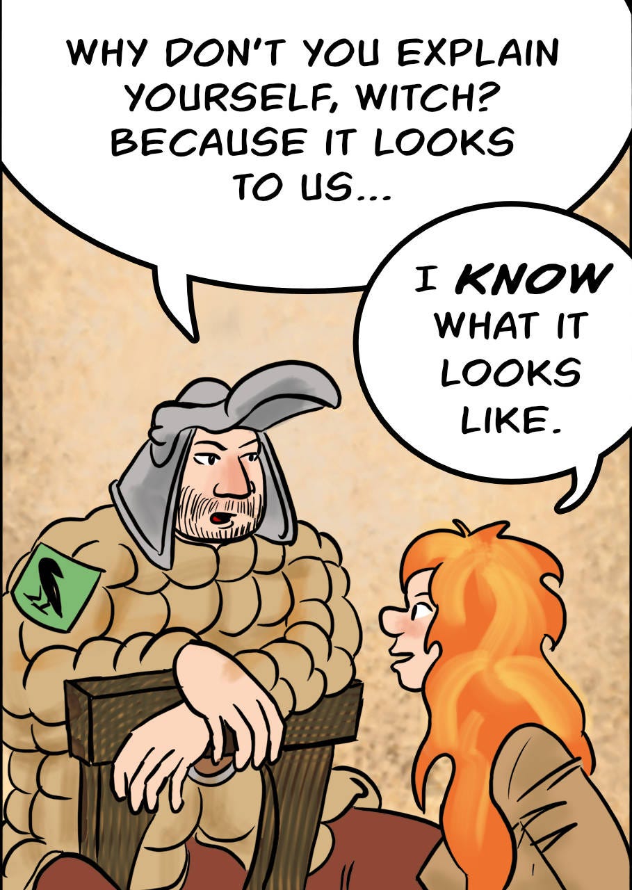 Panel 2. Owen: Why don't you explain yourself, witch? Because it looks to us- Kel: I know what it looks like.