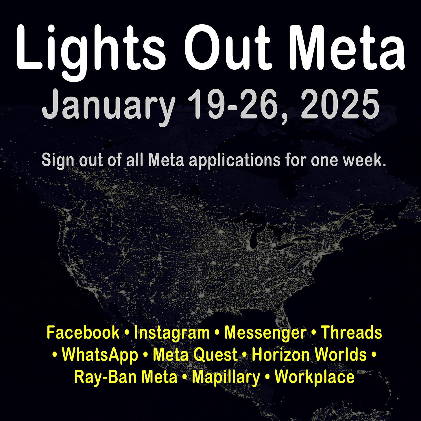 Recreated graphic for the Lights Out Meta protest the week of January 19-26 2025