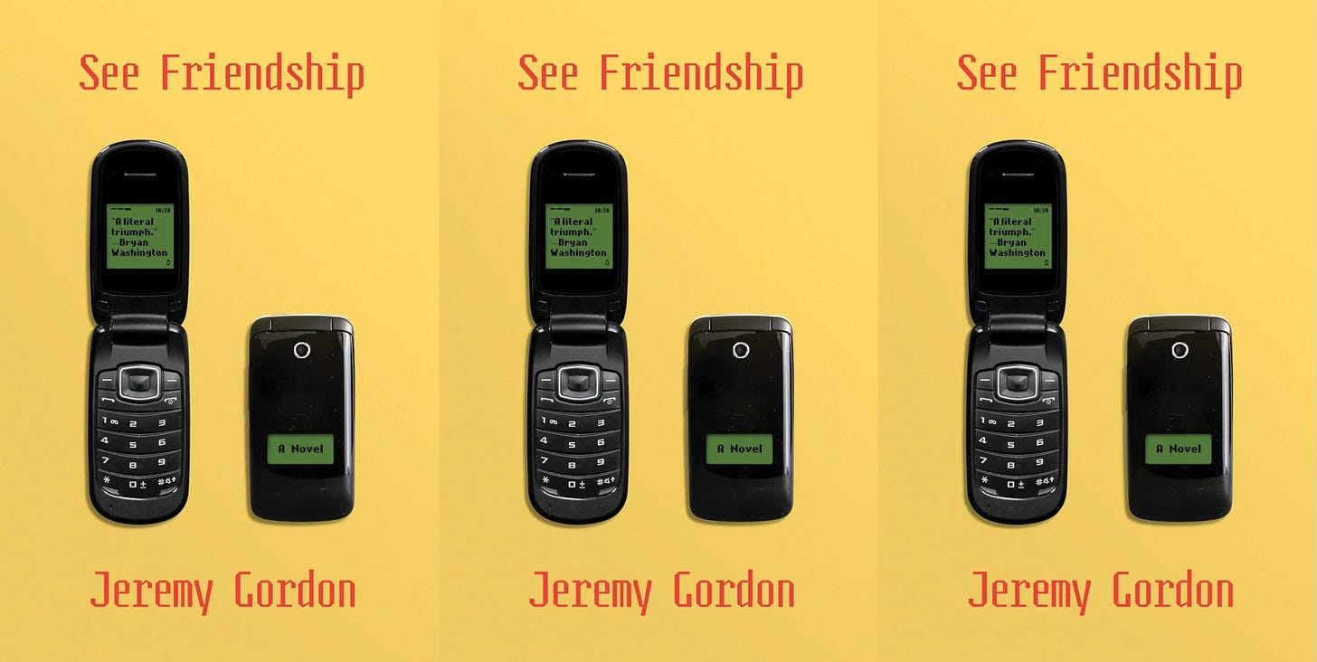 Triptych of book cover "See Friendship" by Jeremy Gordon.