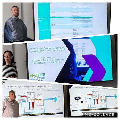 Five photographs of workshop attendees around tables in discussion, and a collage of speakers in front of presentations