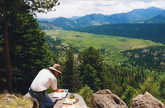 John Hulsey plein air painting in Rocky Mountain National Park Photo of John Hulsey Painting in RMNP