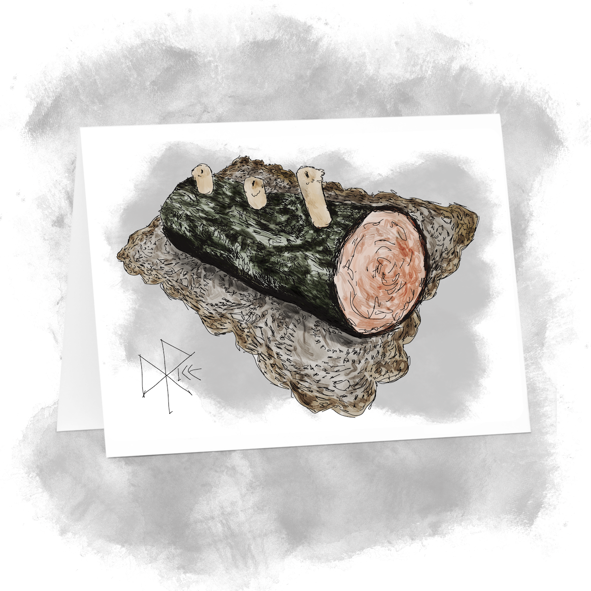 A chunk of sawn tree trunk, lovingly set upon a hand-knit mat, topped with three candles. Sketch art by Don Rice. A chunk of sawn tree trunk, lovingly set upon a hand-knit mat, topped with three candles. Sketch art by Don Rice.