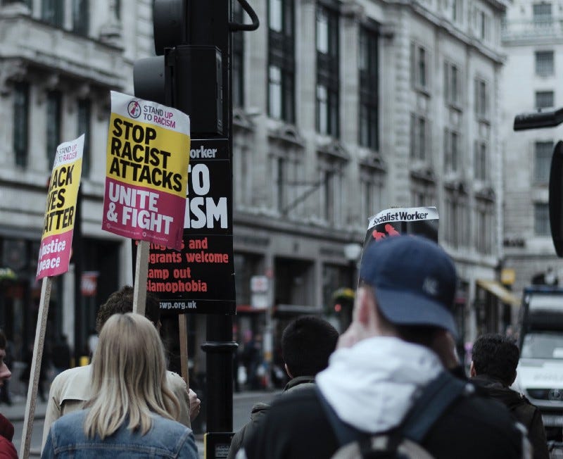 people picketing racism