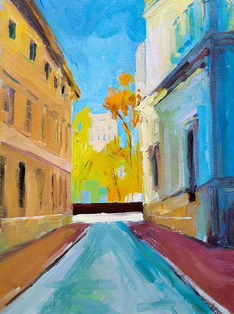 group of landscape paintings of Philadelphia and Maine