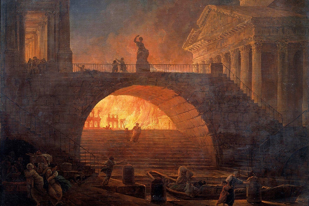 The Fire of Rome, 18 July 64 AD by Hubert Robert , 1785 The Fire of Rome, 18 July 64 AD by Hubert Robert , 1785