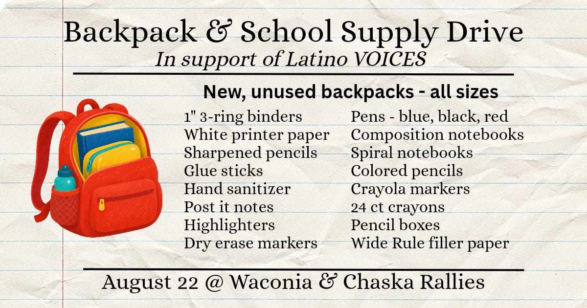 Graphic promoting a backpack and school supply drive in support of Latino Voices Graphic promoting a backpack and school supply drive in support of Latino Voices