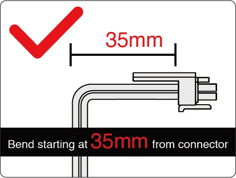 CableMod diagram showing the 35mm bend for RTX 4090 connector CableMod diagram showing the 35mm bend for RTX 4090 connector