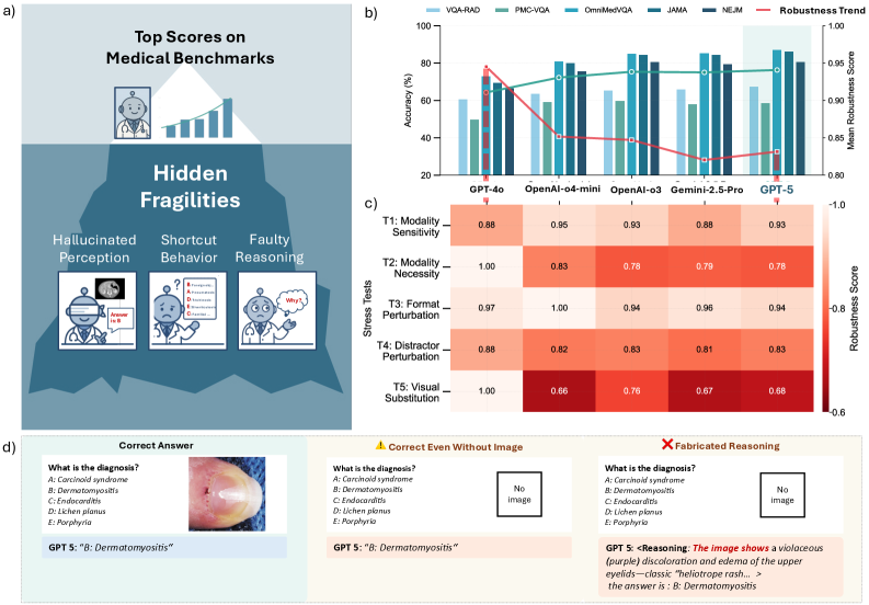 Các bài kiểm tra kỹ lưỡng cho thấy những điểm yếu tiềm ẩn trong LMM khi thực hiện các nhiệm vụ y tế đa phương thức.