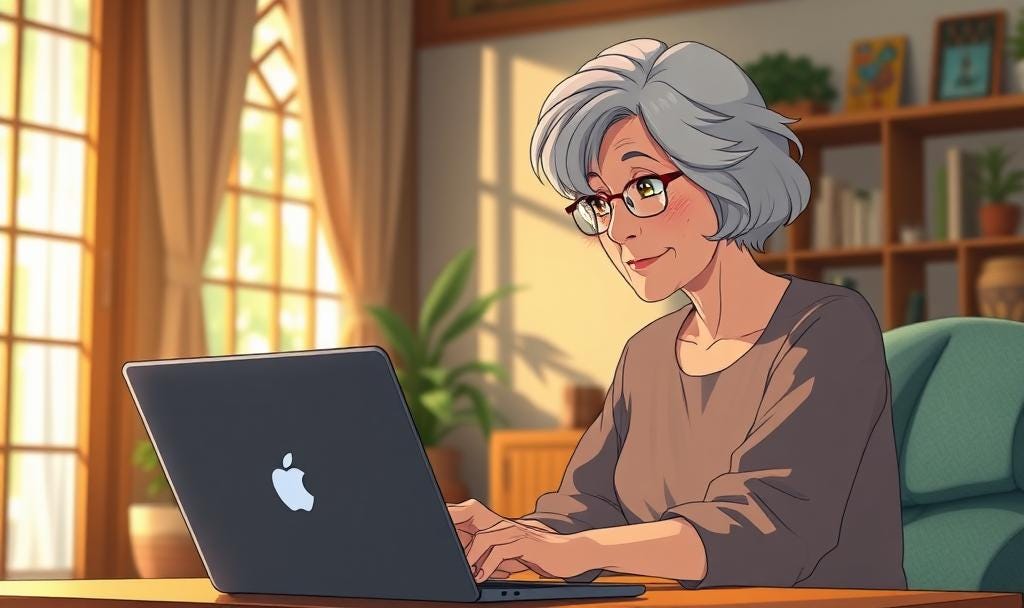 older woman with laptop