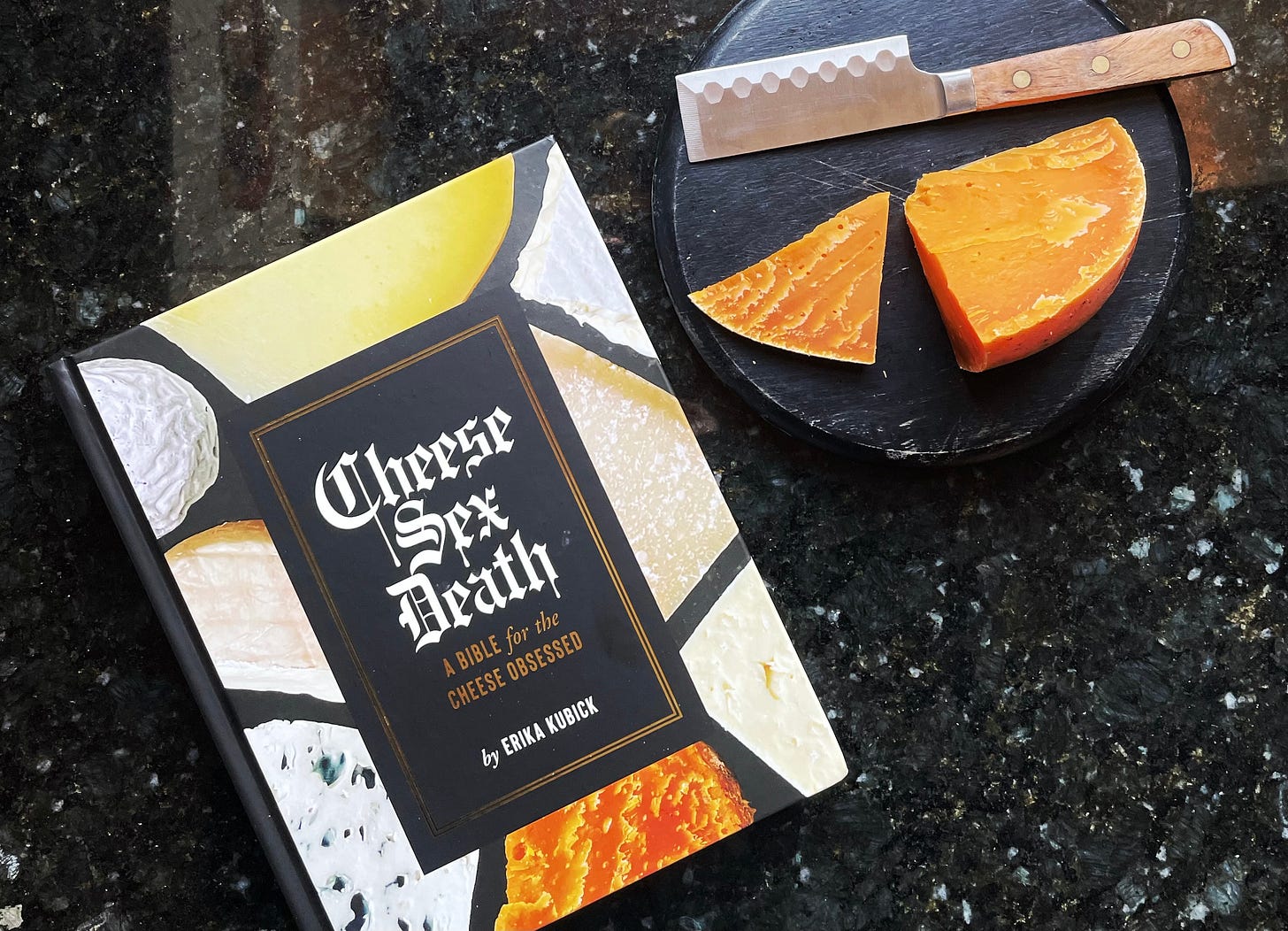 Cheese Sex Death the book with a cheese plate