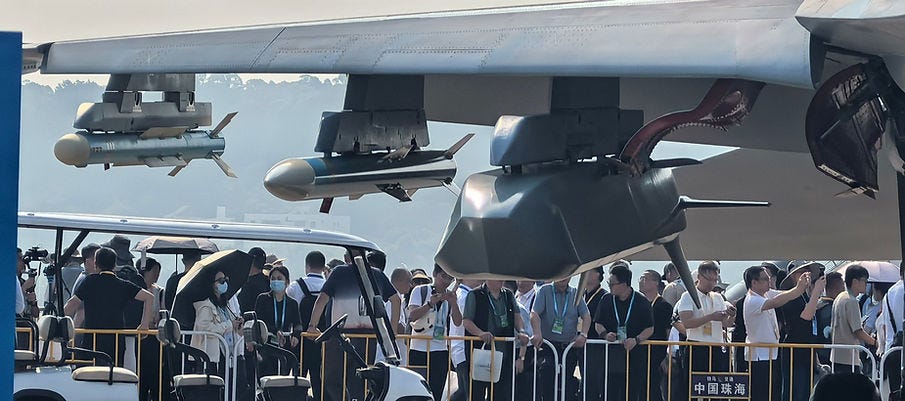 A KF-98A air-launched cruise missile carried by a PLAAF J-16 multirole fighter at the 2022 Zhuhai Airshow A KF-98A air-launched cruise missile carried by a PLAAF J-16 multirole fighter at the 2022 Zhuhai Airshow