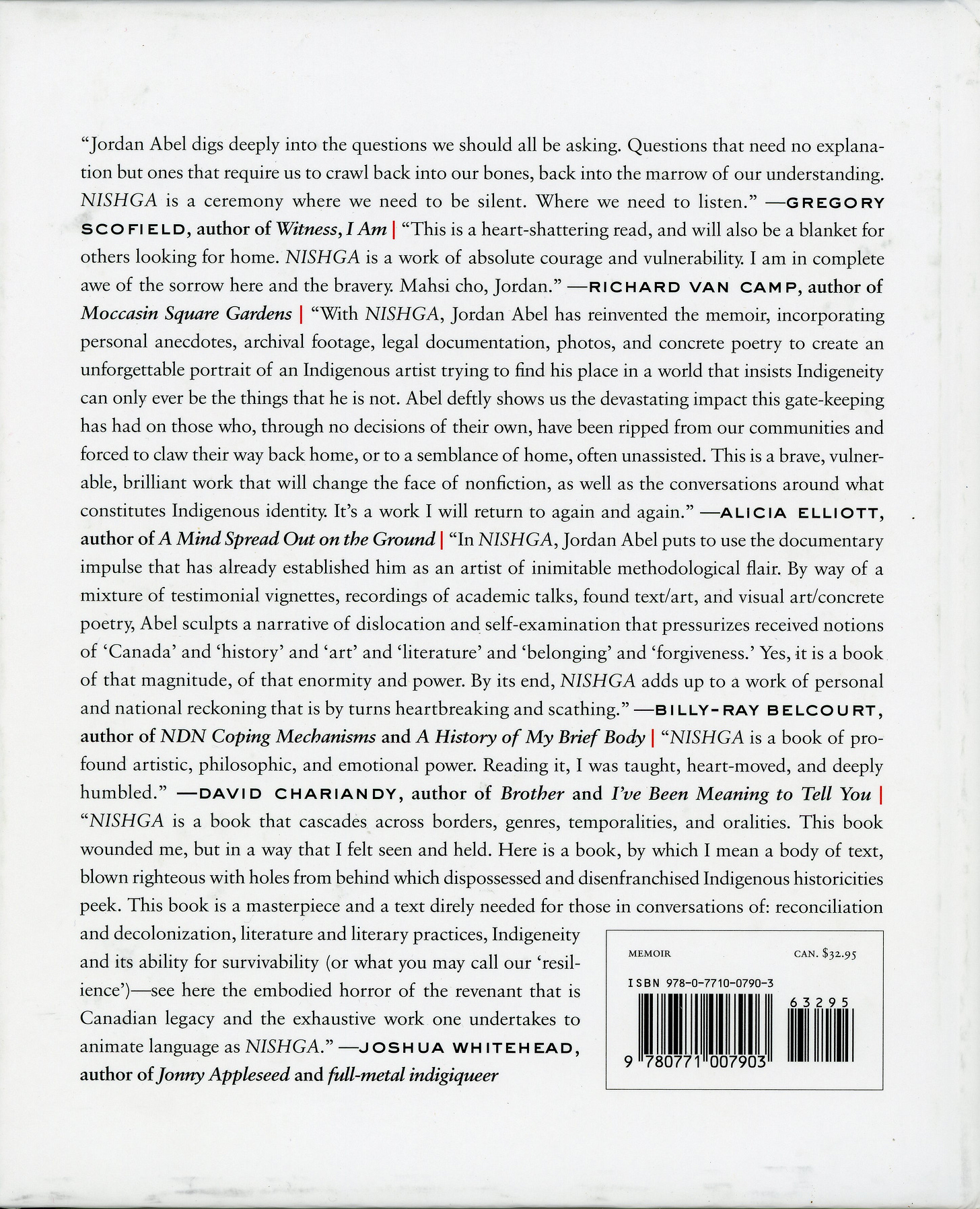 back cover: Nishga by Jordan Abel