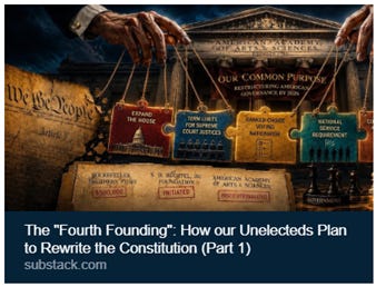 The image depicts a hand holding up a large, decorated ballot box, symbolizing the unintended influence of unelected officials on the U.S. Constitution, as part of a political commentary or satire. AI-generated content may be incorrect.