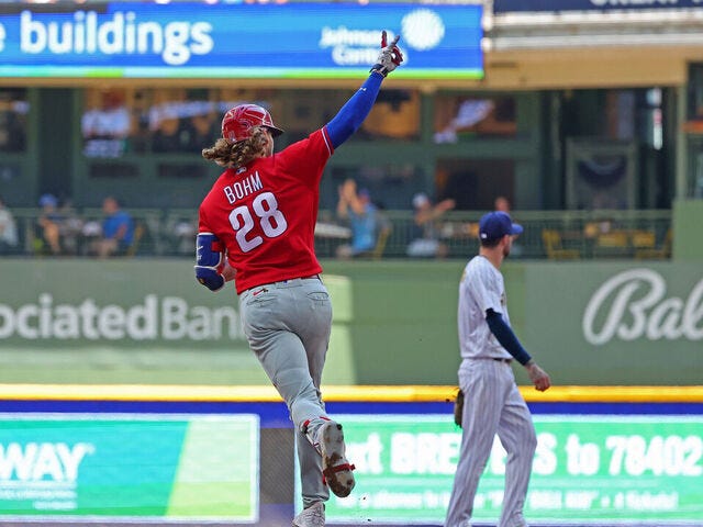 Bohm, Realmuto hit back-to-back homers as Phillies rally for victory over  Brewers | theScore.com