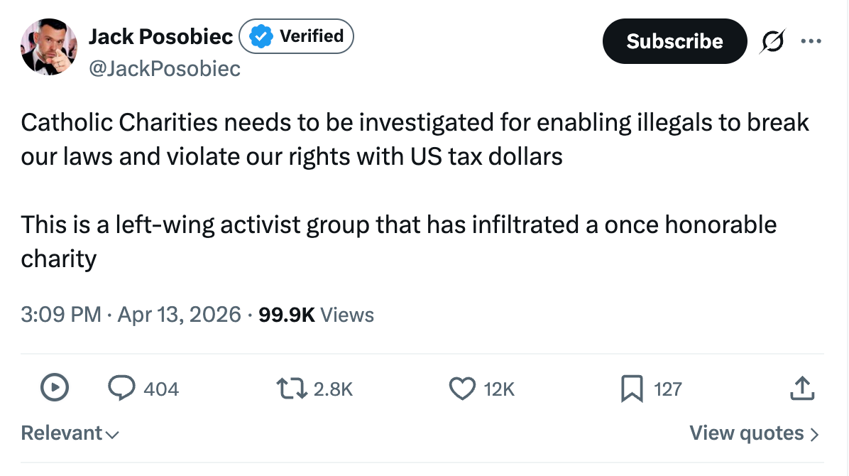 I don’t want to hear from the Pope or Bishop Barron or anyone else until they end the fraud committed Somalias brought into MY COUNTRY by Catholic Charities,