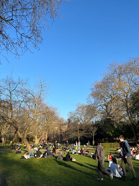 London park walks in foggy and sunny days