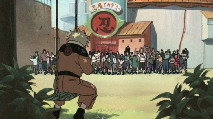 Naruto on his swing - left out at school Naruto on his swing - left out at school
