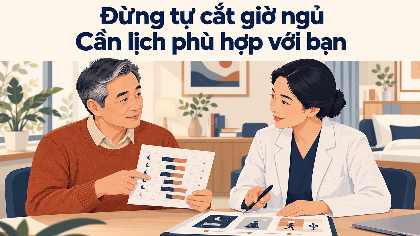 Không nên tự rút ngắn thời gian nằm giường nếu buồn ngủ ban ngày, dễ ngã, từng co giật, có rối loạn lưỡng cực hoặc phải lái xe; lịch CBT-I cần được điều chỉnh theo từng người.