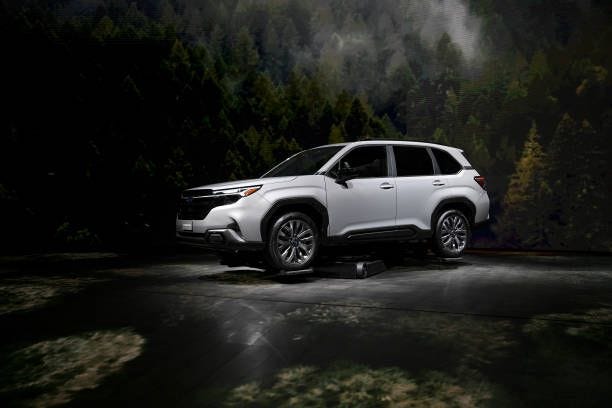 Subaru Forester is displayed during the New York International Auto Show 2024, where automobile manufacturers introduce their newest models to the...