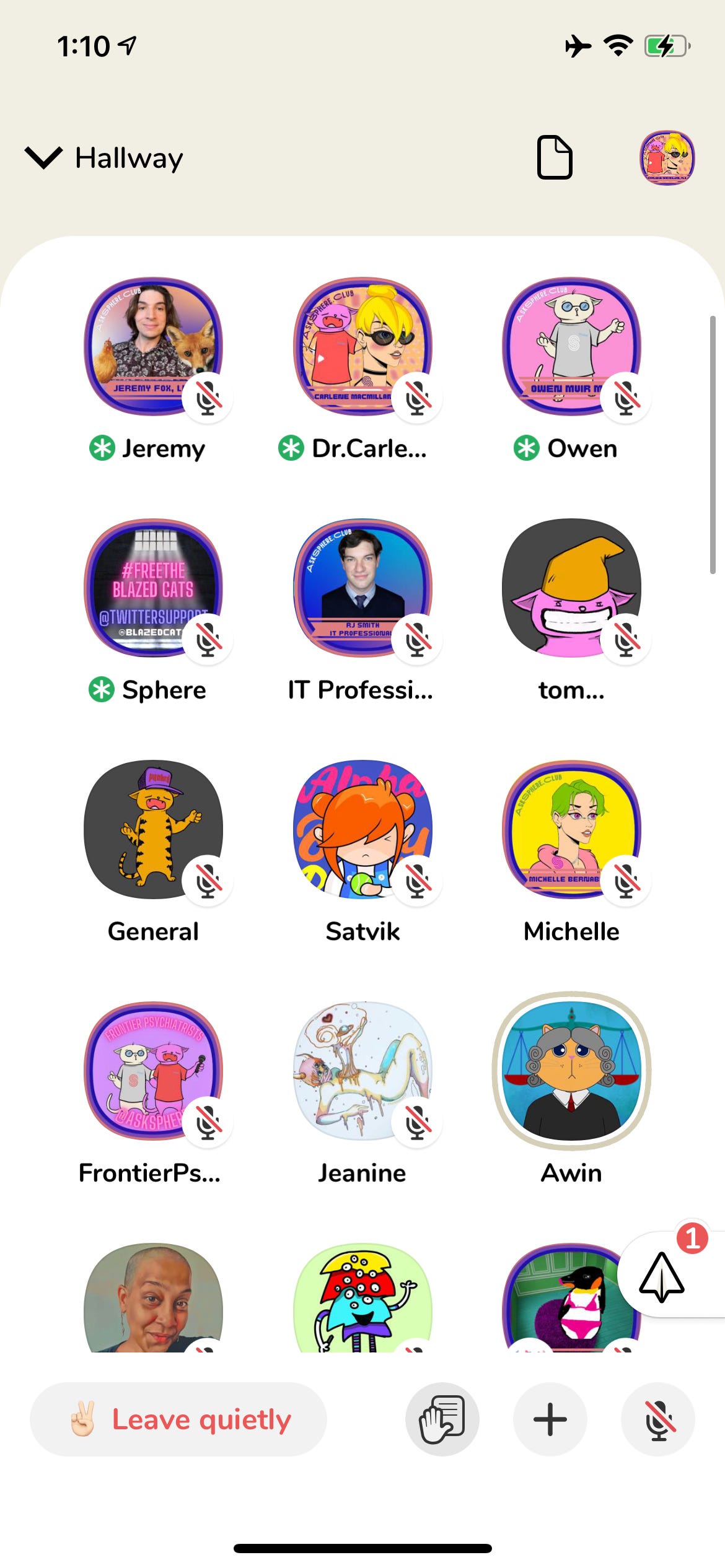 Picture of Clubhouse show screen with pictures of all the guests. 