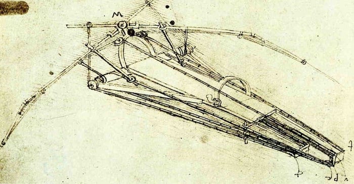 Un projet de machine volante de Léonard de Vinci.