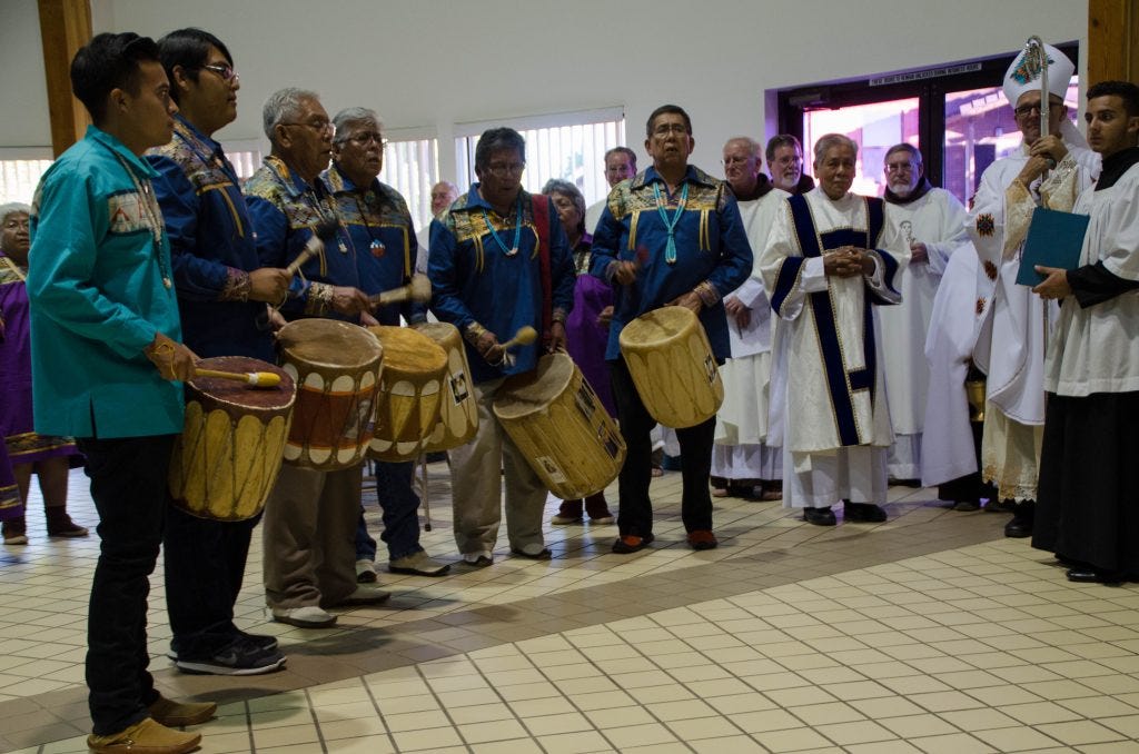 Native American tribes from around the Diocese celebrated the feast day of St. Kateri with music and dance at a reception following the Mass.