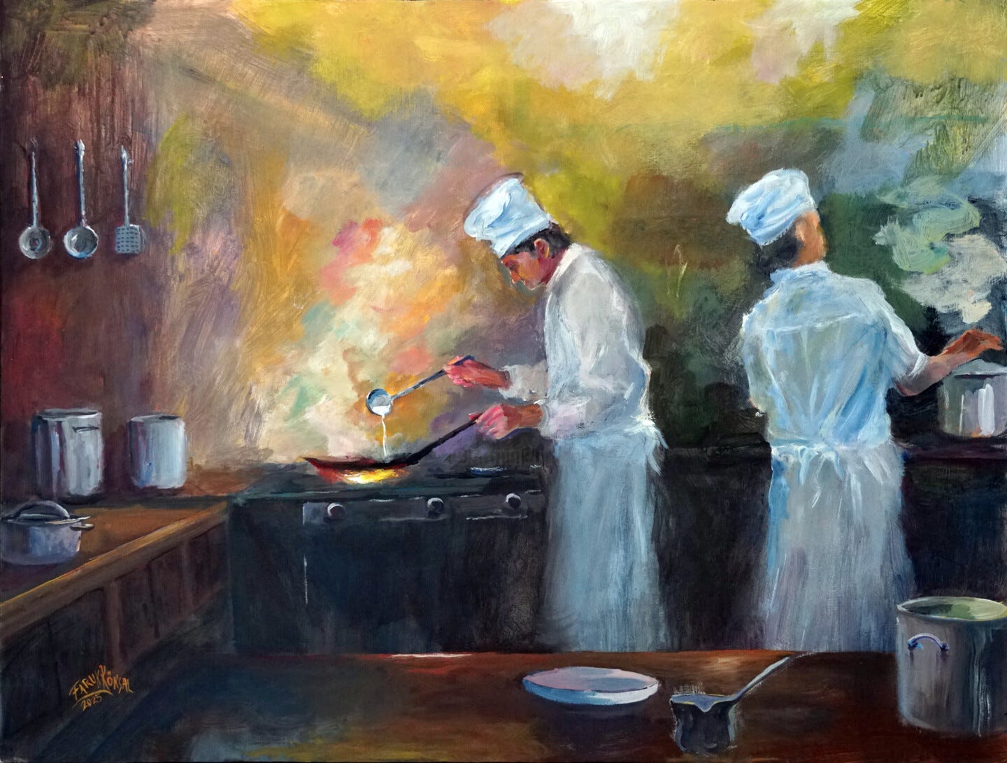 Heat And Harmony In The Kitchen, Pintura por Faruk Köksal | ArtMajeur