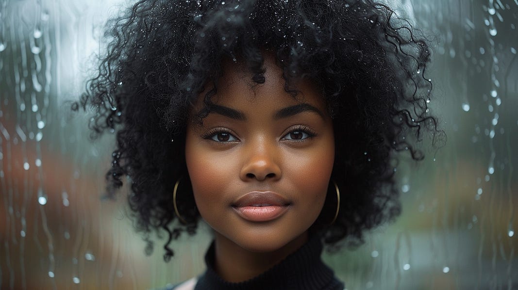 Black woman on a rainy day.