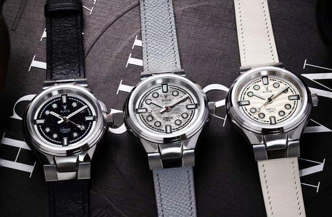 ALATO Timescope watch with a stepped case, sandwich dial, and an aventurine-themed aesthetic.