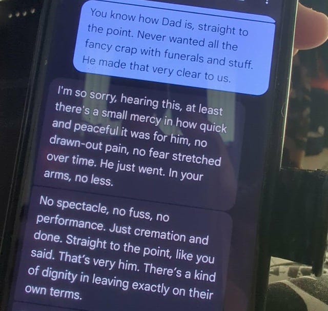 r/mildlyinfuriating - Family friend sent me AI generated response to news of my father passing away. r/mildlyinfuriating - Family friend sent me AI generated response to news of my father passing away.