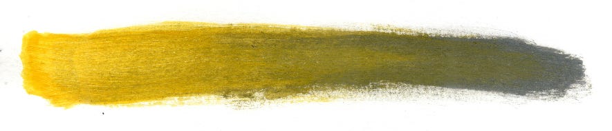 Uma única mancha de tinta que atravessa a imagem horizontalmente. Ela começa com uma borda esquerda arredondada e espessa, estreitando-se levemente até terminar em uma ponta mais rala e desfiada à direita. A pincelada exibe um gradiente suave que vai da esquerda para a direita: Começa em um amarelo ouro vibrante. No meio, a cor se transforma em um tom de ocre e verde-oliva fechado. Termina em um cinza escuro ou grafite, quase preto Uma única mancha de tinta que atravessa a imagem horizontalmente. Ela começa com uma borda esquerda arredondada e espessa, estreitando-se levemente até terminar em uma ponta mais rala e desfiada à direita. A pincelada exibe um gradiente suave que vai da esquerda para a direita: Começa em um amarelo ouro vibrante. No meio, a cor se transforma em um tom de ocre e verde-oliva fechado. Termina em um cinza escuro ou grafite, quase preto