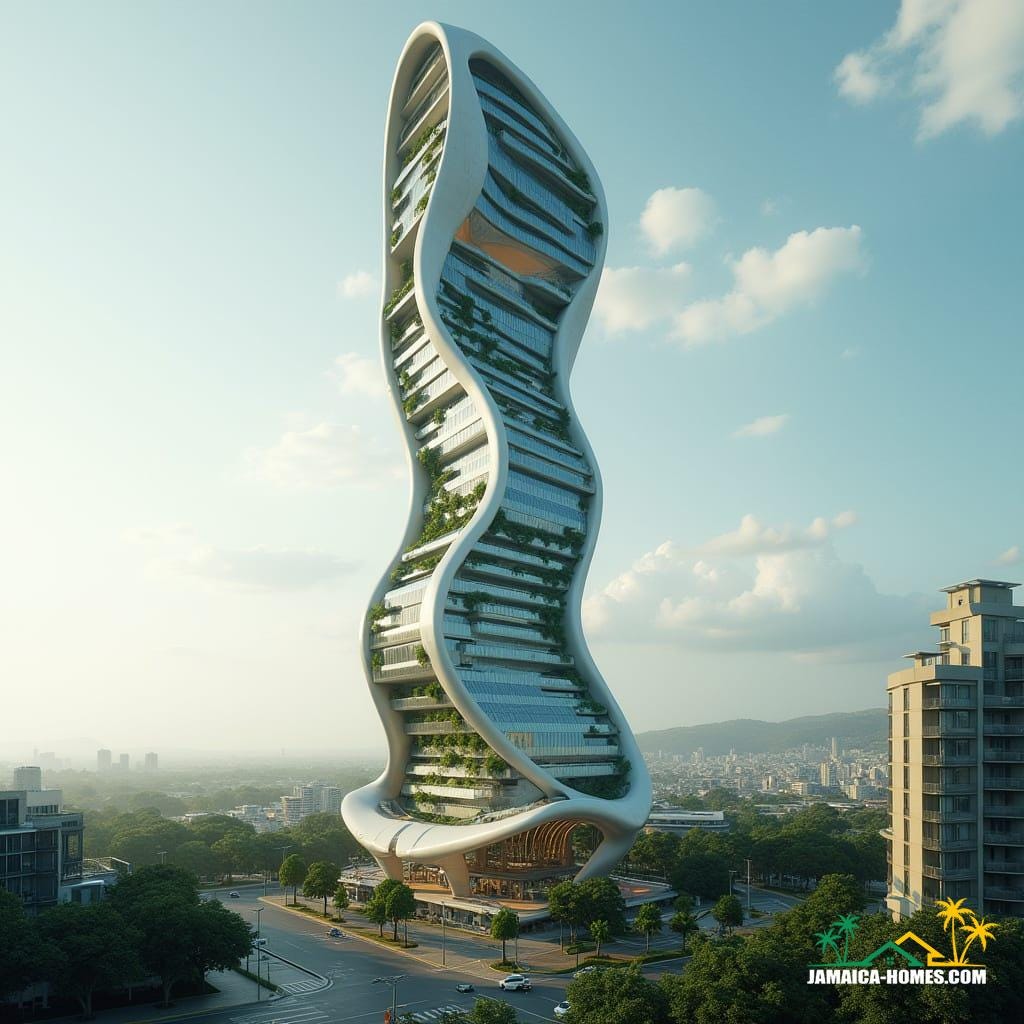 Futuristic skyscraper in downtown Kingston, Jamaica