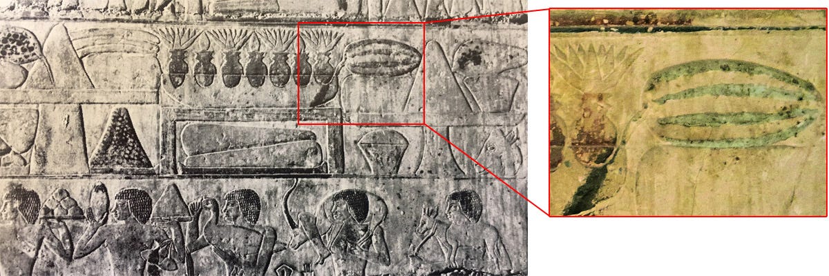 Egyptian painted limestone relief depicting watermelon