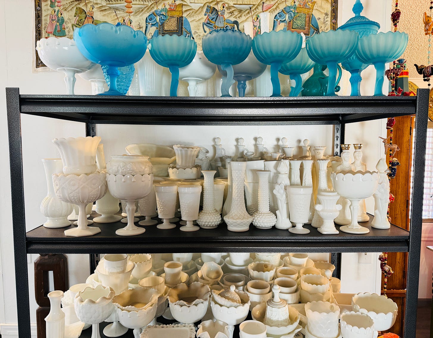 blue white large milk glass americana collection tamara mc