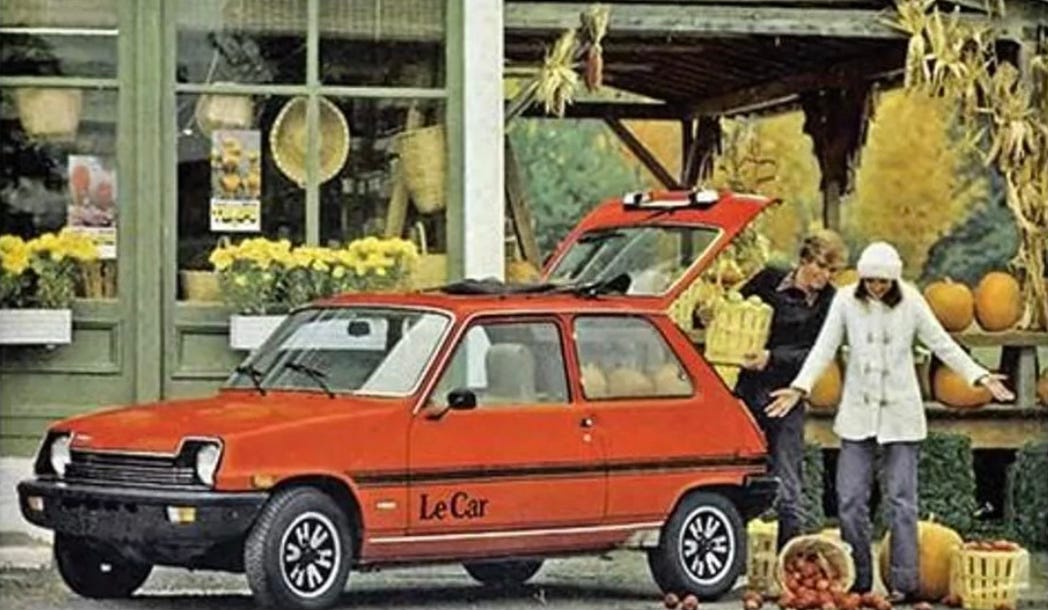 red Le Car by Renault from a magazine ad in the early 1980s
