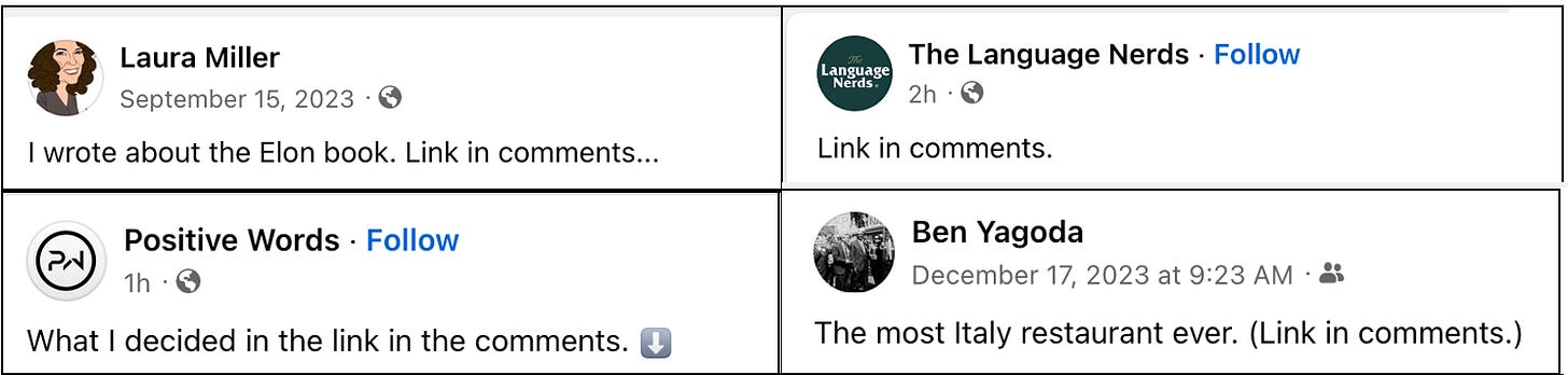 Facebook posts hiding article links in the comments